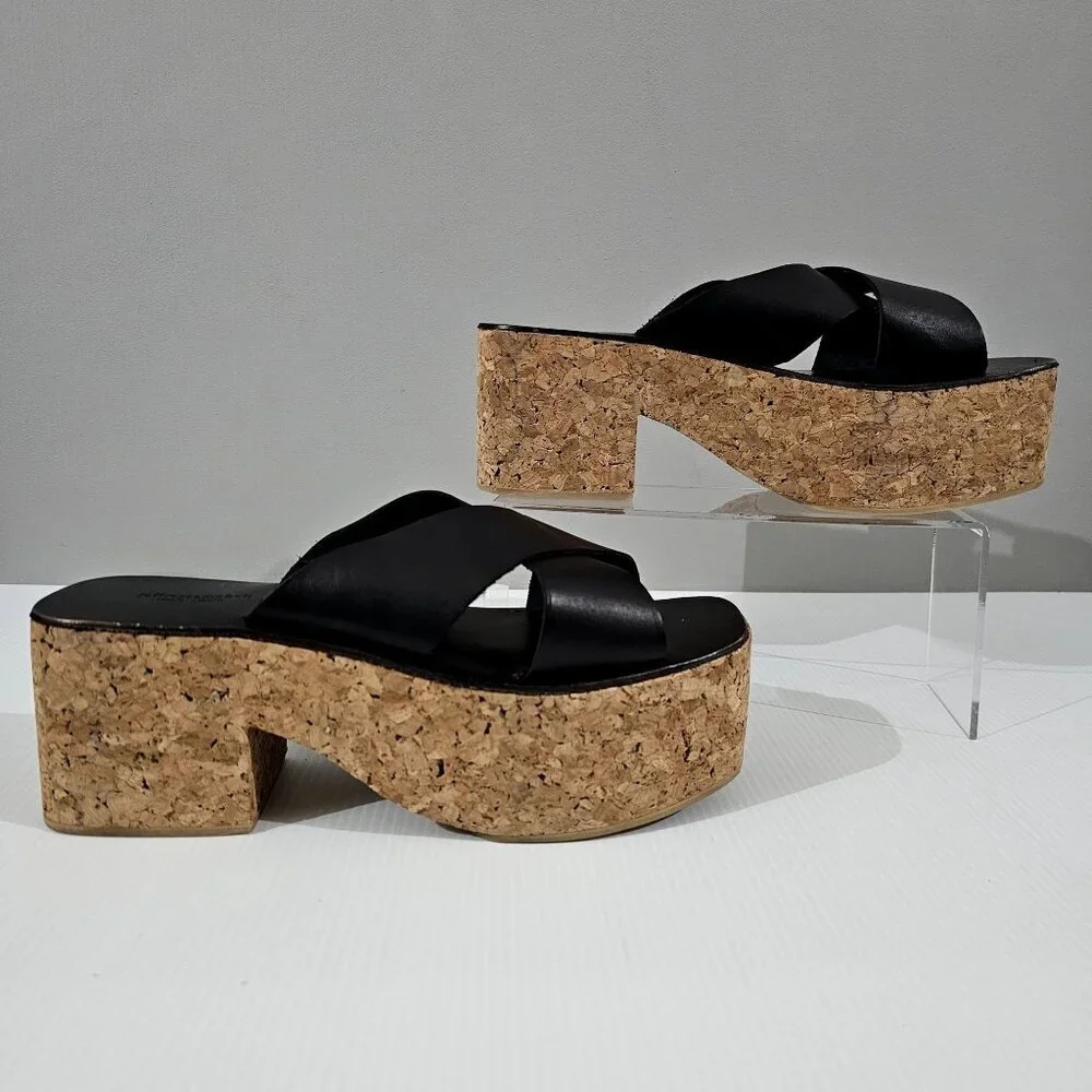 Jeffrey Campbell Itzelia Platform Cork Sandal Womens EU 41 Black Leather Y2K NEW